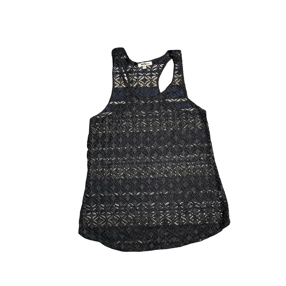Miken Swim Black Crochet Lace Tank Top Cover Up Racerback Womens Large L